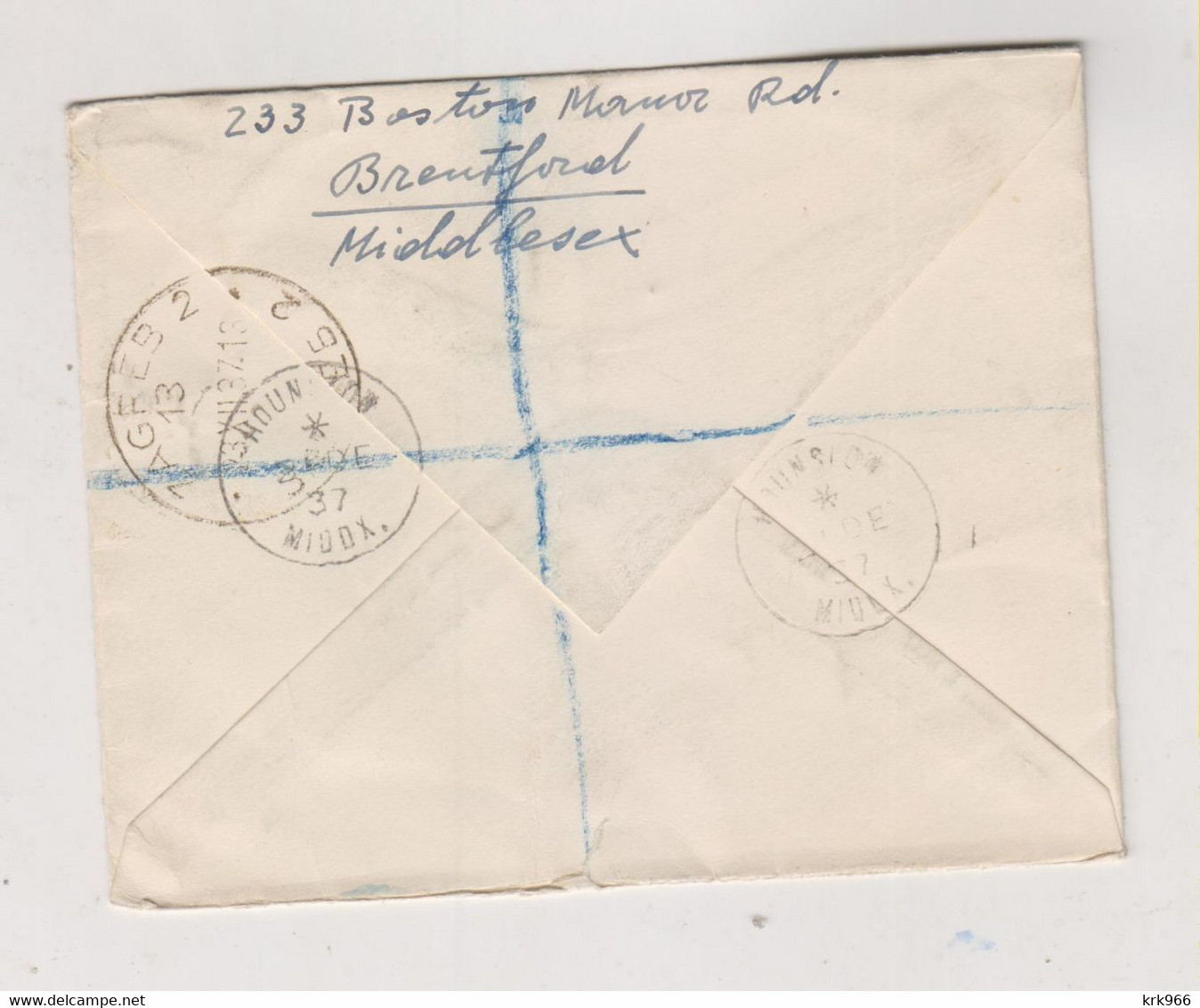 GREAT BRITAIN 1937 HOUNSLOW Registered Cover To Yugoslavia - Briefe U. Dokumente