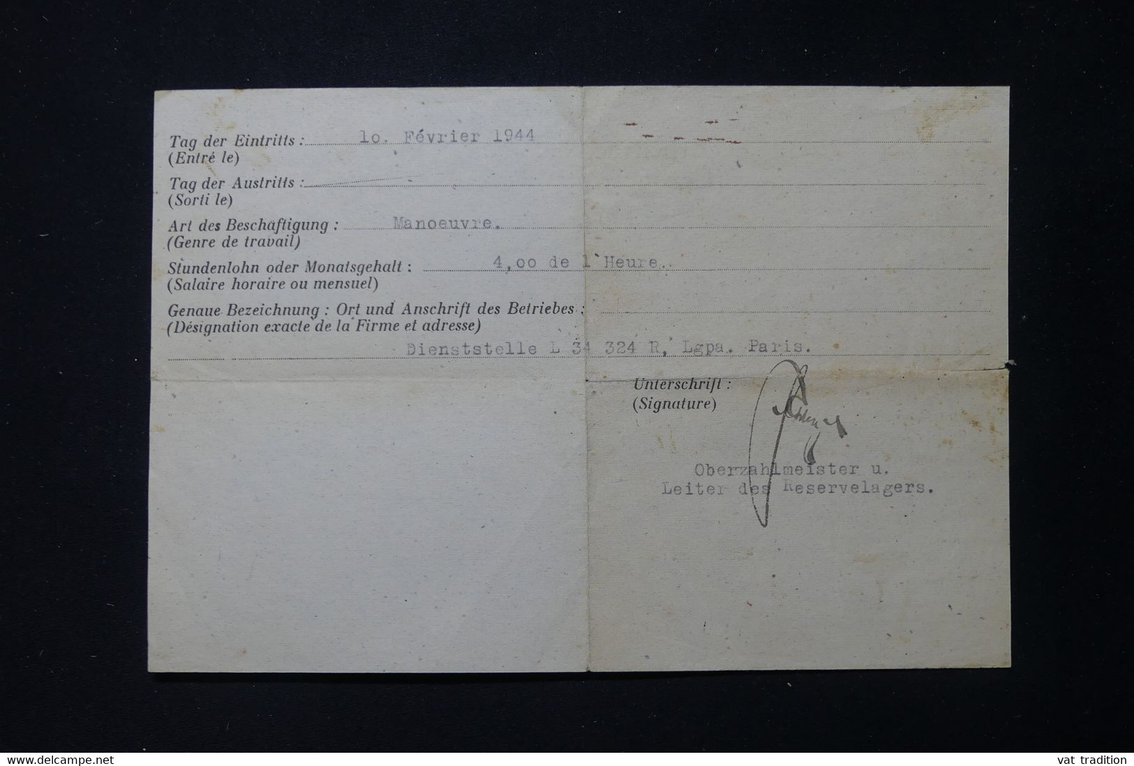 GUERRE 1939/45 - Certificat De Travail Franco / Allemand En 1944 - L 85582 - Documents