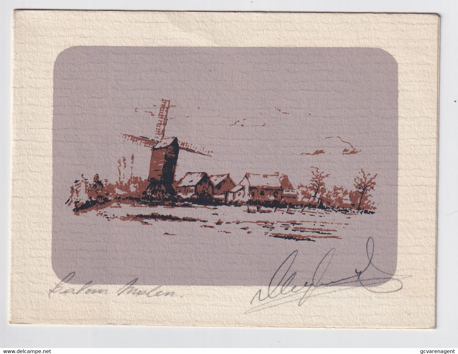 SINT MARTENS LATEM - LATEM MOLEN - KUNSTWERKJE VAN EDUARD DE CLECQ   UITKLAPBARE KAART 2 SCANS  16 X 12 CM - Sint-Martens-Latem