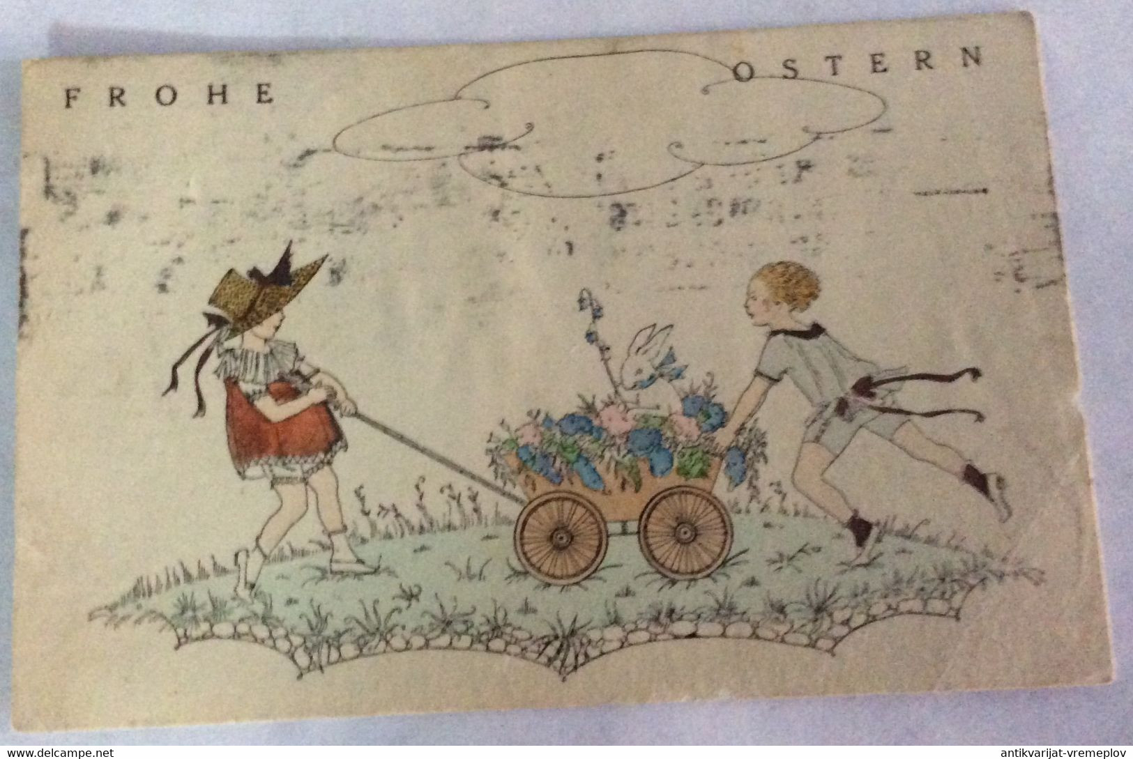 POSTCARD Illustrators - Signed > Koehler, Mela KINDER FROHE OSTERN   GIRL EASTER RABBIT AK OLD USED POSTCARD 1926 - Koehler, Mela