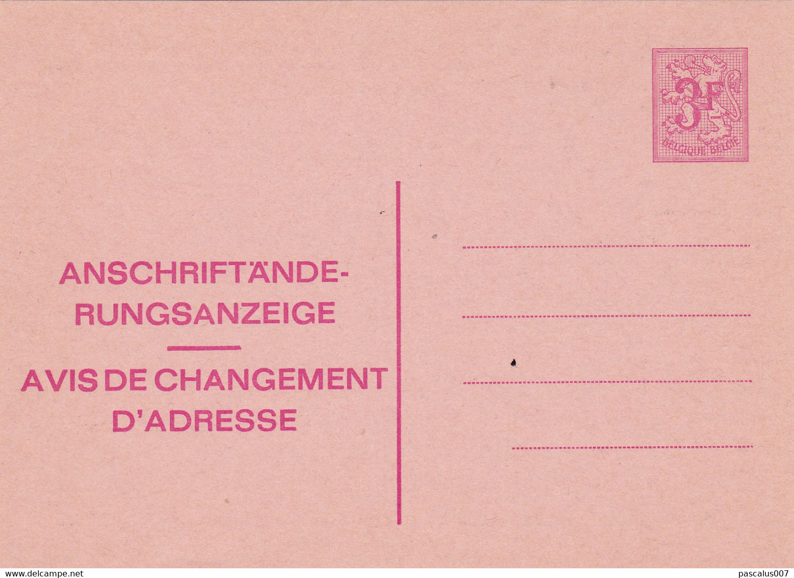 B01-290 AP - Entier Postal - Changement D'adresse N° 19 AF - Bericht Van Adresverandering - Adreswijziging