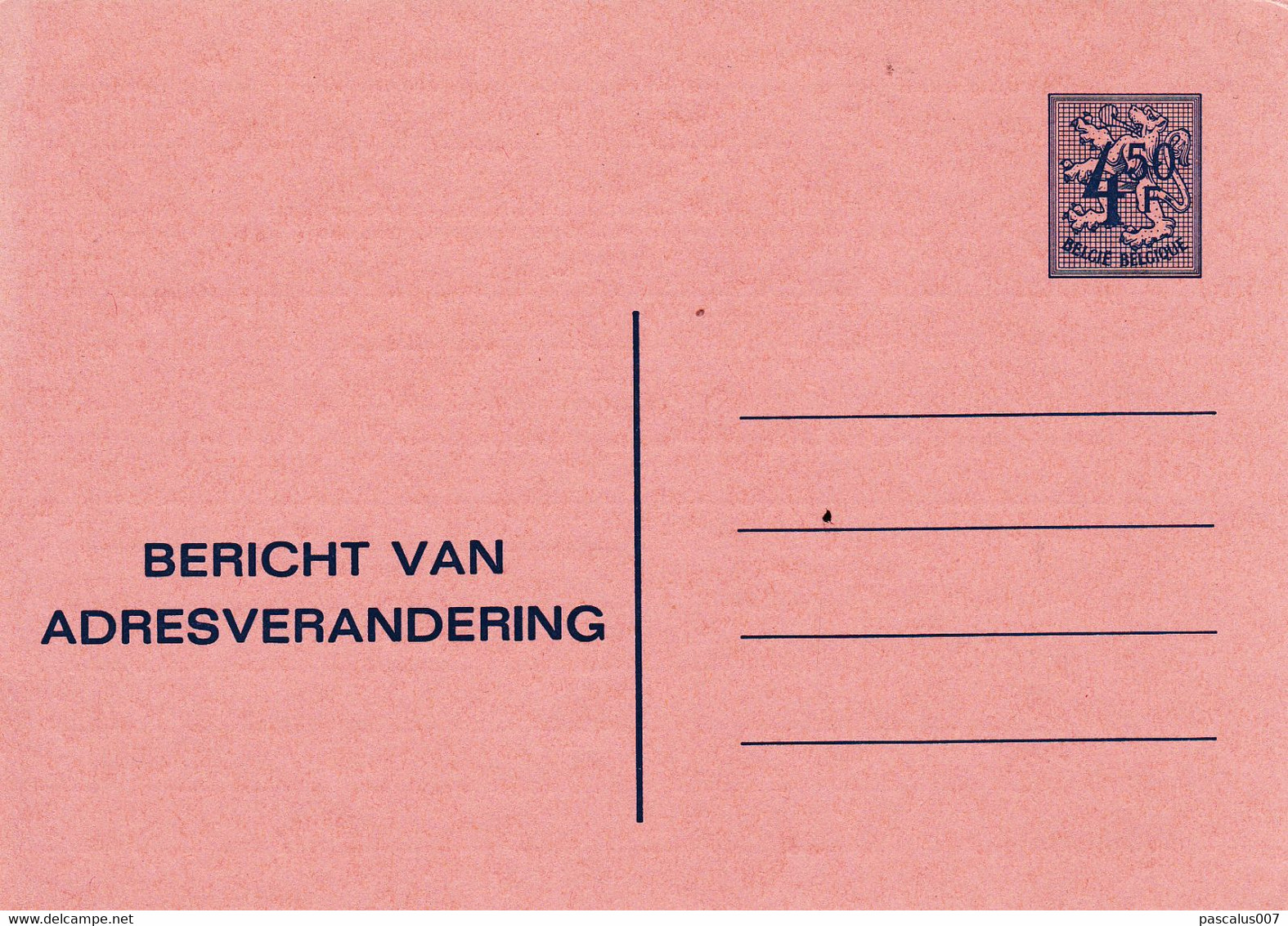 B01-290 AP - Entier Postal - Changement D'adresse N° 20 N - Bericht Van Adresverandering - Avis Changement Adresse