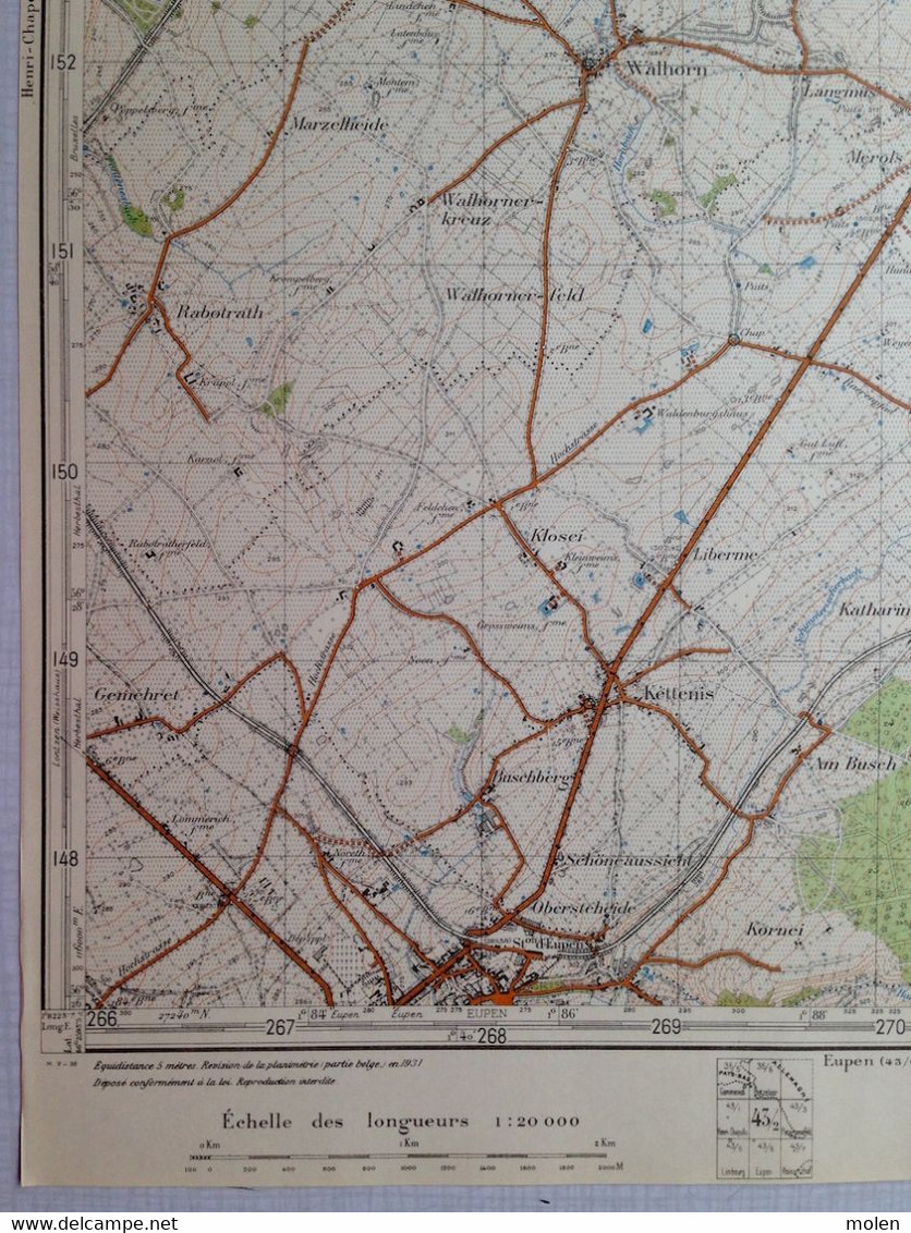 Situation1931 RAEREN CARTE ETAT MAJOR 43/2 EYNATTEN HAUSET HERGENRATH KELMIS ASTENET WALHORN KETTENIS NEUDORF EUPEN S694 - Raeren