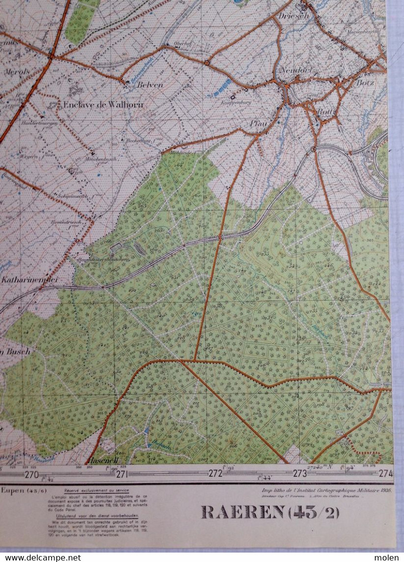 Situation1931 RAEREN CARTE ETAT MAJOR 43/2 EYNATTEN HAUSET HERGENRATH KELMIS ASTENET WALHORN KETTENIS NEUDORF EUPEN S694 - Raeren