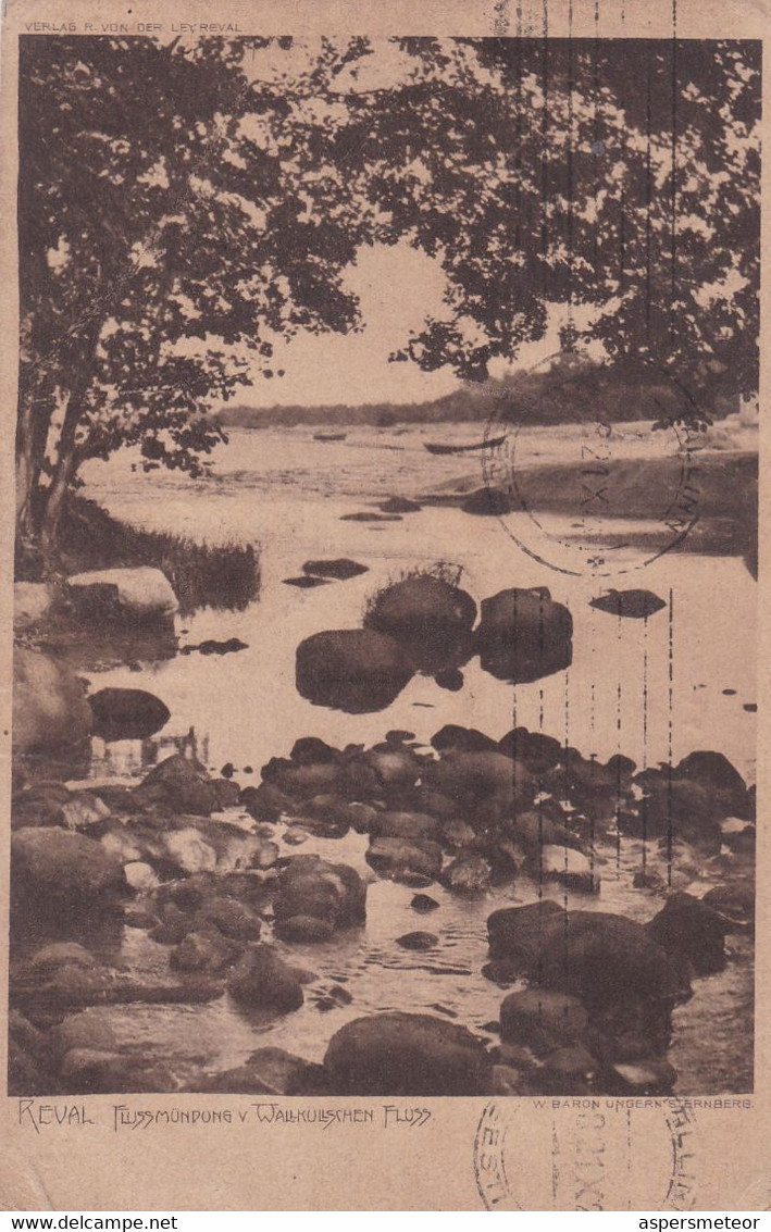 ECRIT EN ESPERANTO. REVAL FLUSSMUNDUNG V WALLKULLSCHEN FLUSS. ESTONIE. CARTE POSTALE, CIRCULEE 1920, BAHIA BLANCA -LILHU - Esperanto