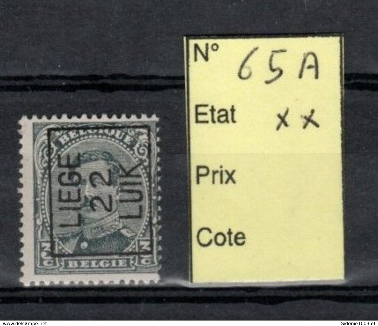 Préoblitéré Typo N° 65 A Liège 1922 XX - Tipo 1922-26 (Alberto I)