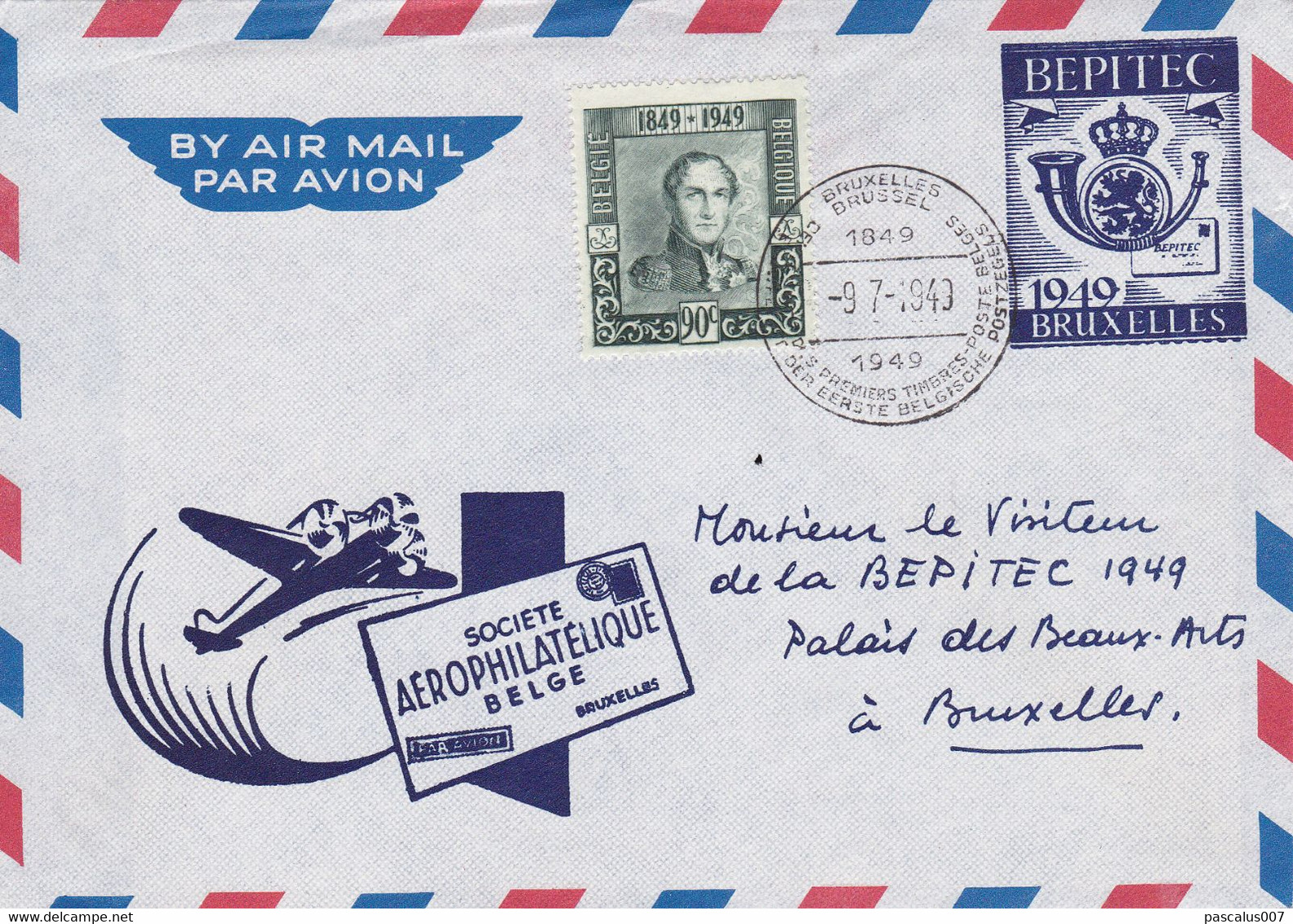 B01-290 FDC Avion Bepitec 807 Dynastie Royal Roi Léopold Ier N°2900 09-07-1949 Bruxelles Brussel 5.99€ - ....-1951