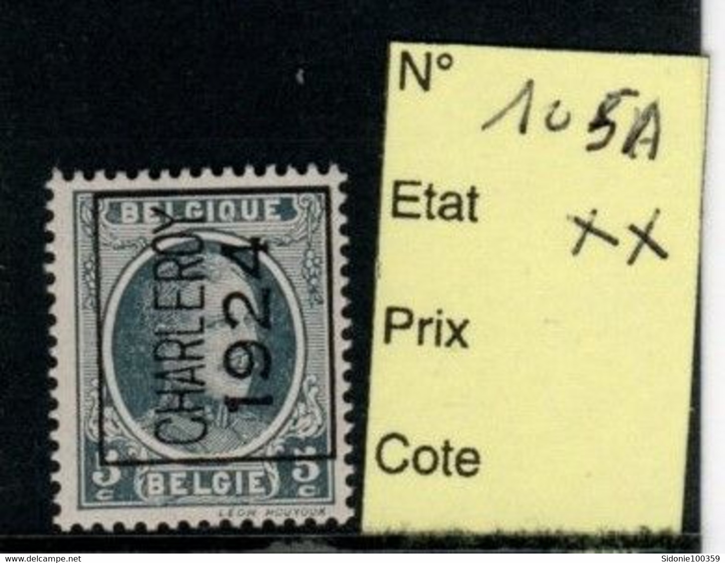 Préoblitéré Typo N° 105 A Charleroi 1924 XX - Typos 1922-31 (Houyoux)
