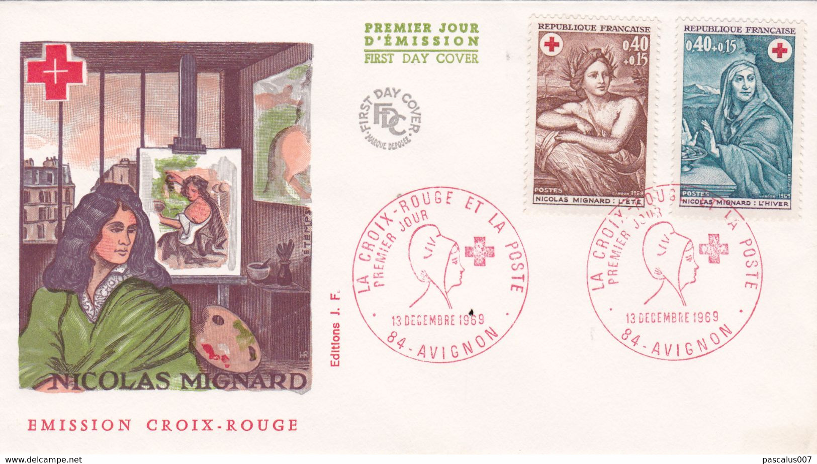 B01-290 Enveloppe FDC France Croix Rouge Red Cross Nicolas Mignard 13-12-1969 84 Avignon - Autres & Non Classés