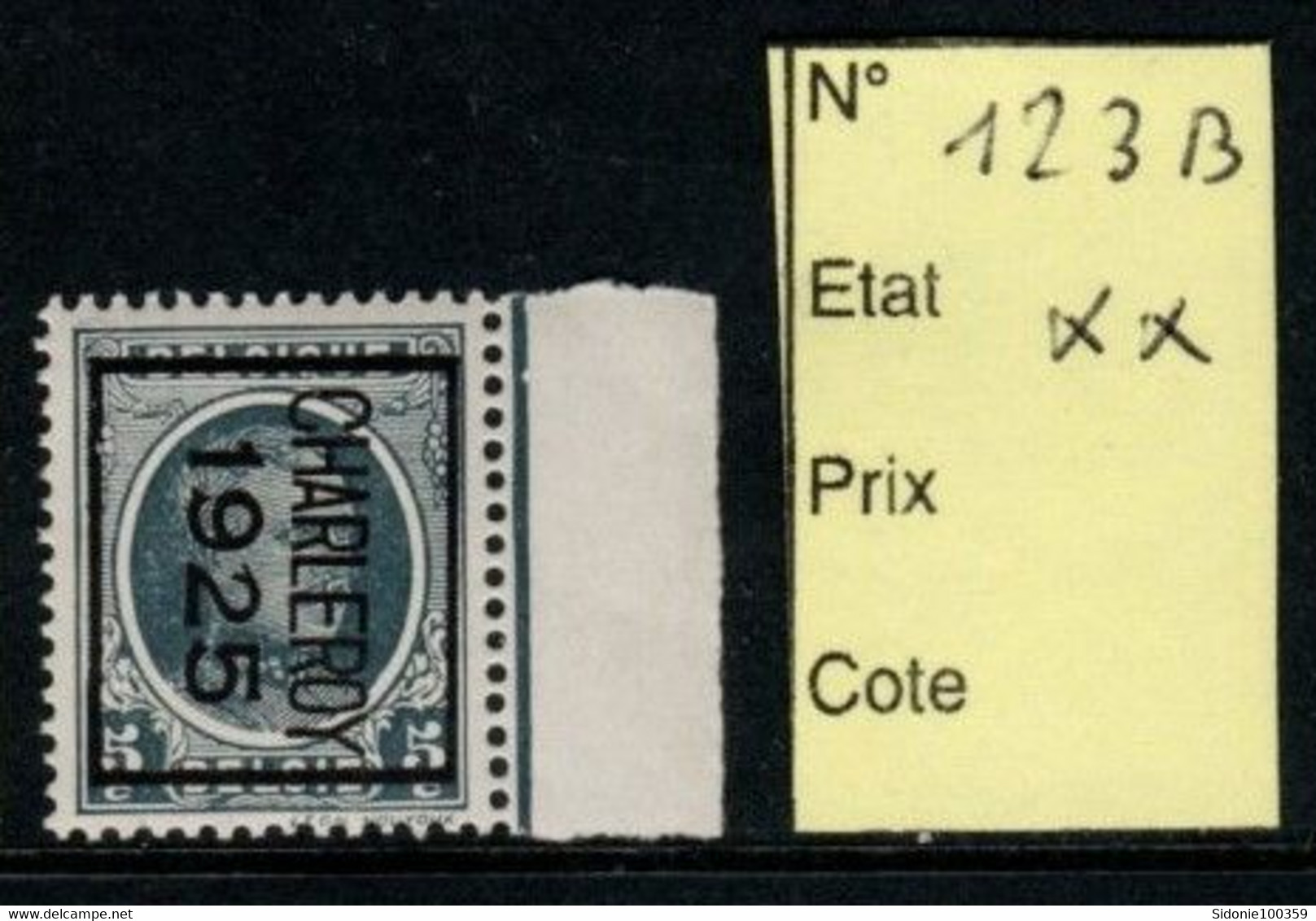 Préoblitéré Typo N° 123 B Charleroi 1925 XX - Typografisch 1922-31 (Houyoux)