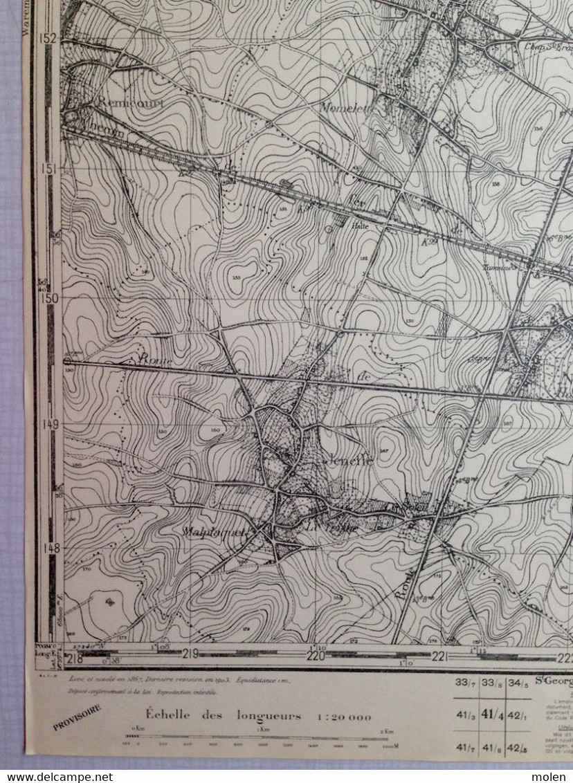 Situation 1903 MOMALLE CARTE D ETAT MAJOR 41/4 OREYE GRANDVILLE HODEIGE LAMINE REMICOURT JENEFFE ROLOUX VELROUX S682 - Remicourt