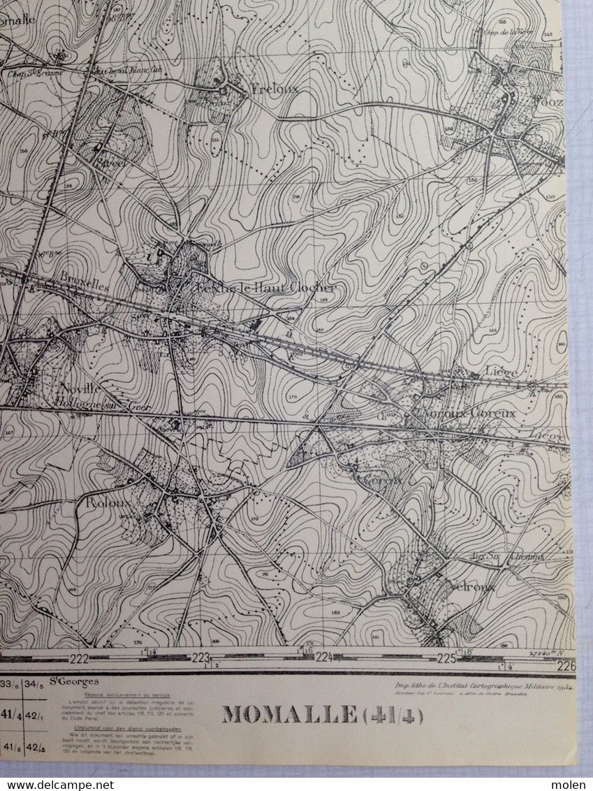 Situation 1903 MOMALLE CARTE D ETAT MAJOR 41/4 OREYE GRANDVILLE HODEIGE LAMINE REMICOURT JENEFFE ROLOUX VELROUX S682 - Remicourt