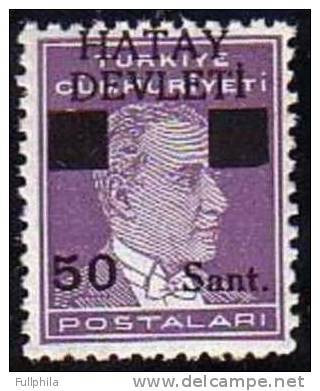 1939 TURKEY BLACK HATAY DEVLETI OVERPRINTED POSTAGE STAMPS WITH THE PORTRAIT OF ATATURK (1st. Issue) MICHEL: 3 MNH ** - 1934-39 Sandjak Alexandrette & Hatay