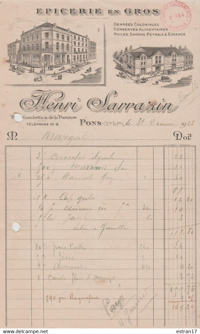 17 PONS HENRI SARRAZIN EPICERIE EN GROS - 1900 – 1949