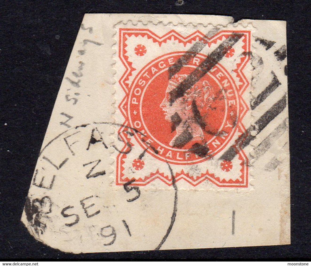 Ireland 1844 Numeral Cancellations: 62 Belfast Duplex On Piece, 1887 ½d Vermilion, SG 197 - Prephilately