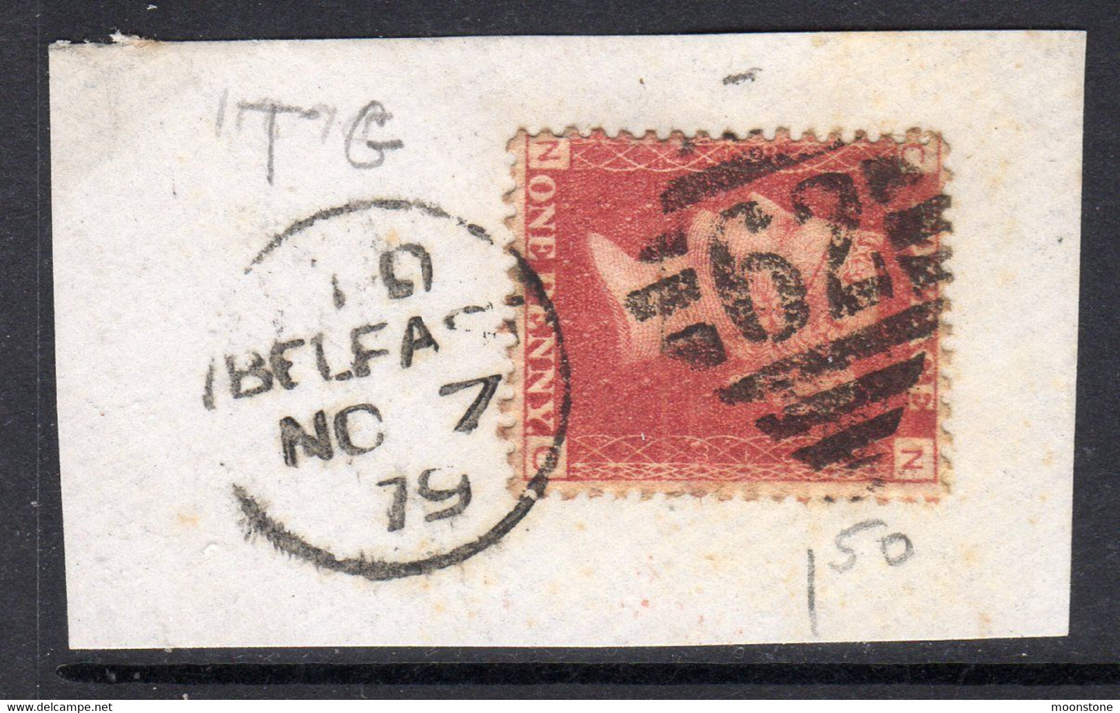 Ireland 1844 Numeral Cancellations: 62 Belfast Duplex On Piece, 1864 1d Red, Plate 181, CN, SG 43/47 - Prephilately