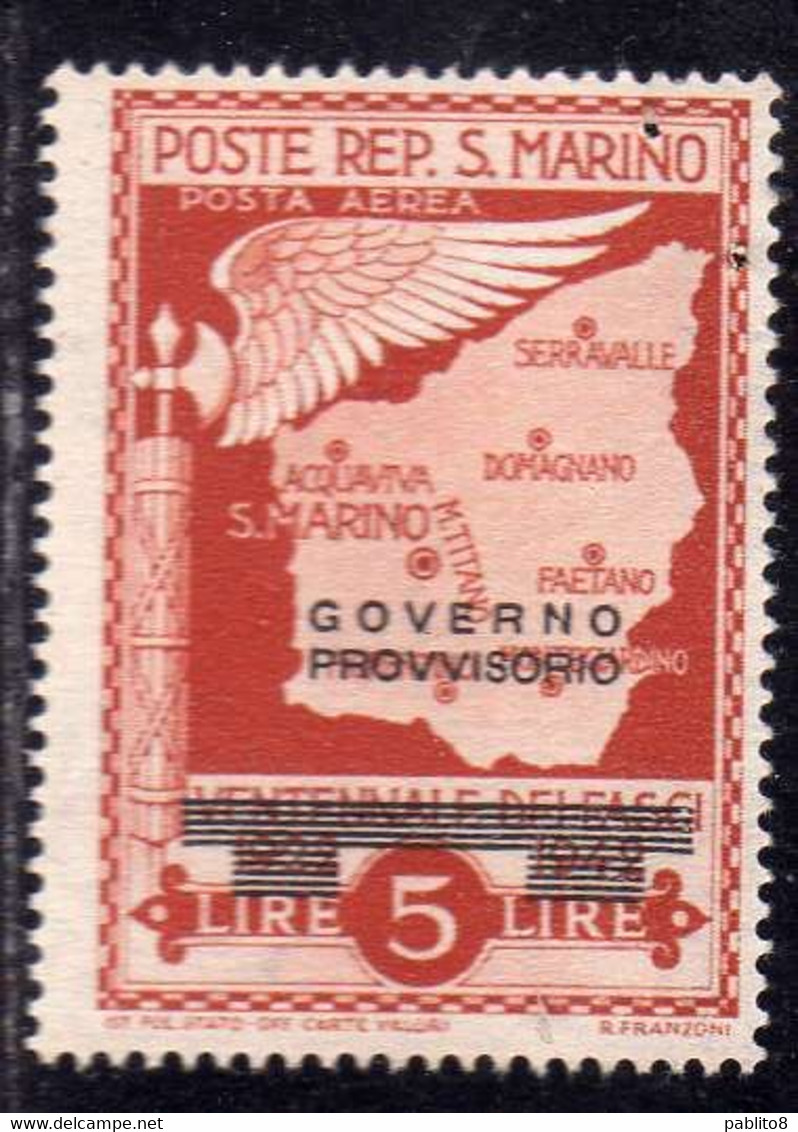 REPUBBLICA DI SAN MARINO 1943 GOVERNO PROVVISORIO POSTA AEREA AIR MAIL LIRE 5 MNH - Unused Stamps