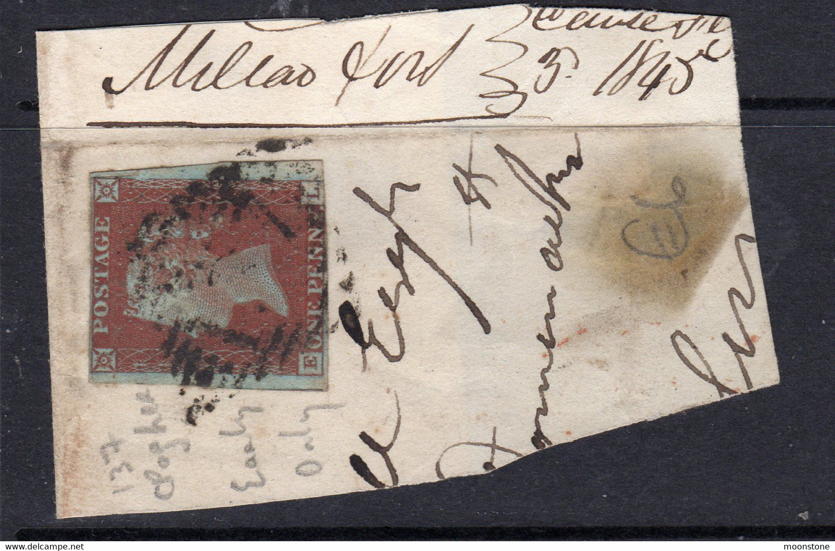 Ireland 1844 Numeral Cancellations: 137 Clogher Tyrone On Piece, 1841 1d Red Imperf, 3 Margins, EL, SG 8/12 - Prefilatelia