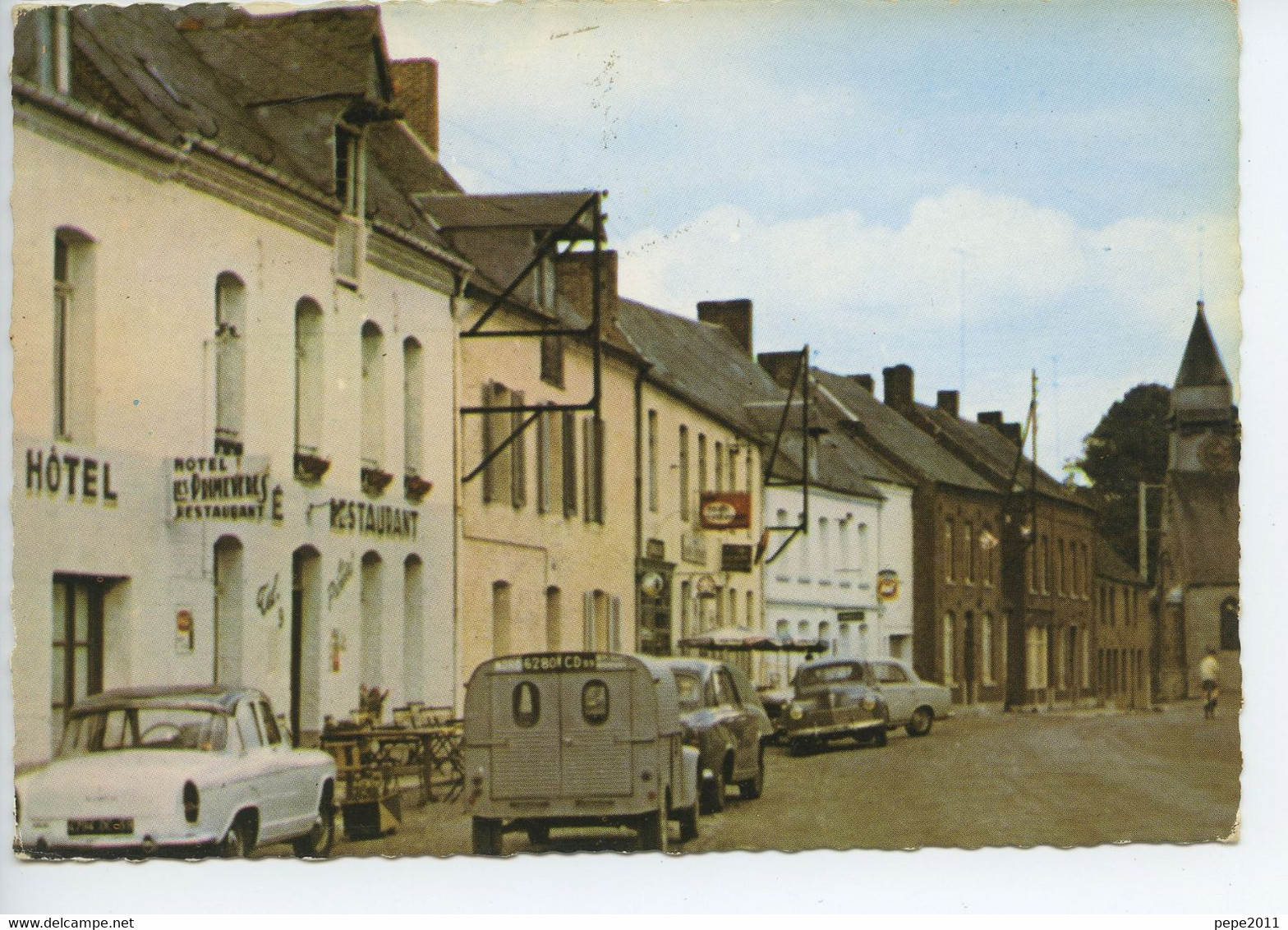 CPSM 59 LIESSIES Nord - La Grande Rue - Hôtel Restaurant - Voitures Années 60 Citroën 2CV Fourgonnette, Simca Aronde P60 - Loos Les Lille