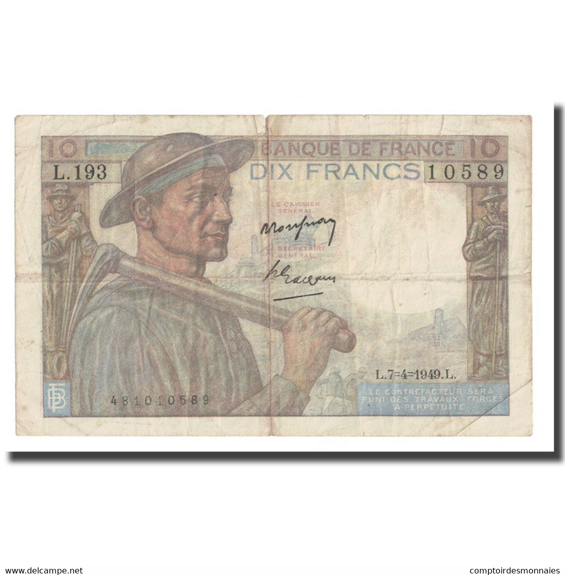 France, 10 Francs, Mineur, 1949, 1949-03-10, TB+, Fayette:8.21, KM:99f - 10 F 1941-1949 ''Mineur''
