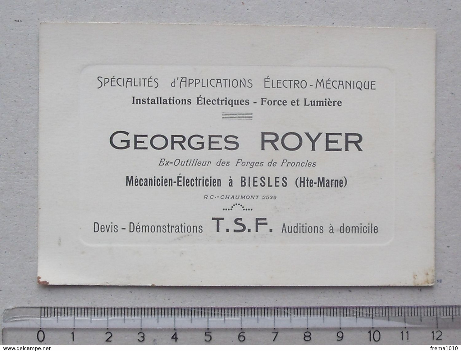 BIESLES (52): Carte De Visite Ancienne INSTALLATIONS ELECTRIQUES ROYER - Ex. Forges De FRONCLES - T.S.F. - Visiting Cards