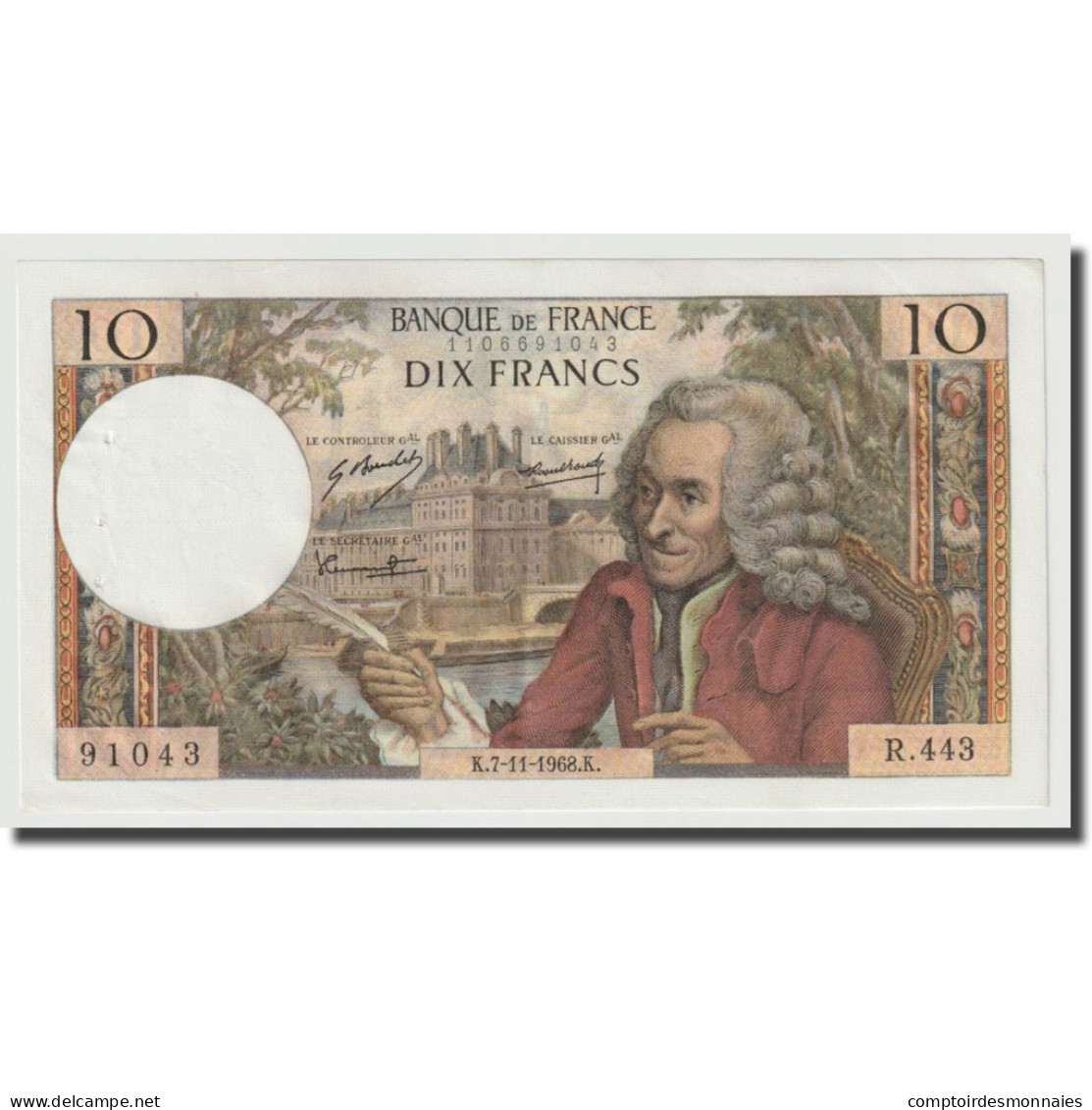 France, 10 Francs, Voltaire, 1968, 1968-11-07, NEUF, Fayette:62.35, KM:147c - 10 F 1963-1973 ''Voltaire''