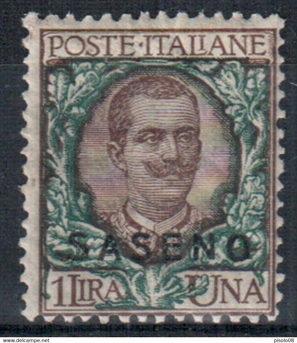 SASENO 1923 1 LIRA BRUNO E VERDE ** MNH CENTRTO - Saseno