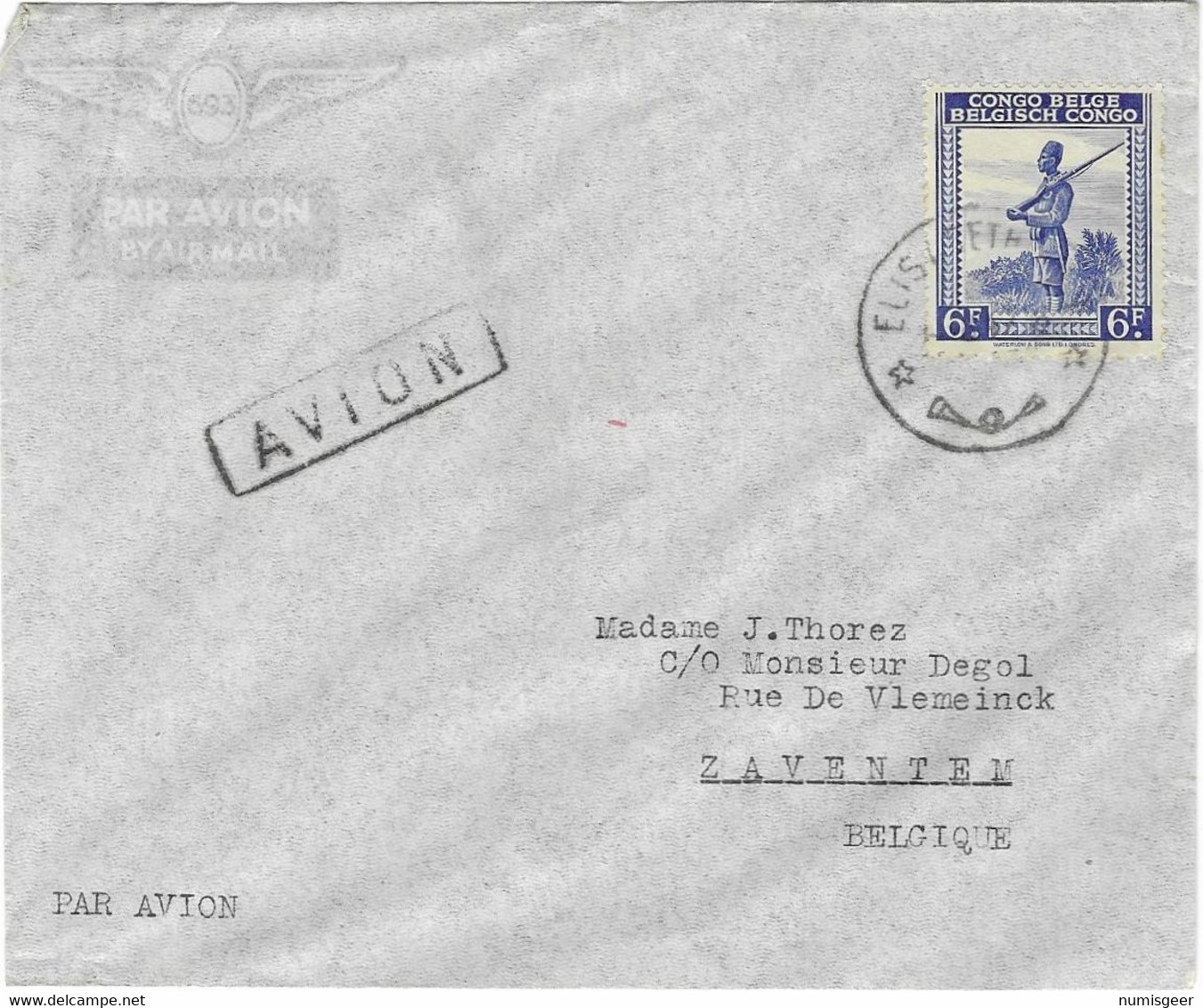 LETTRE Par Avion Du CONGO ( Elisabethville ) Vers  BELGIQUE ( Zaventem )1947 - Storia Postale