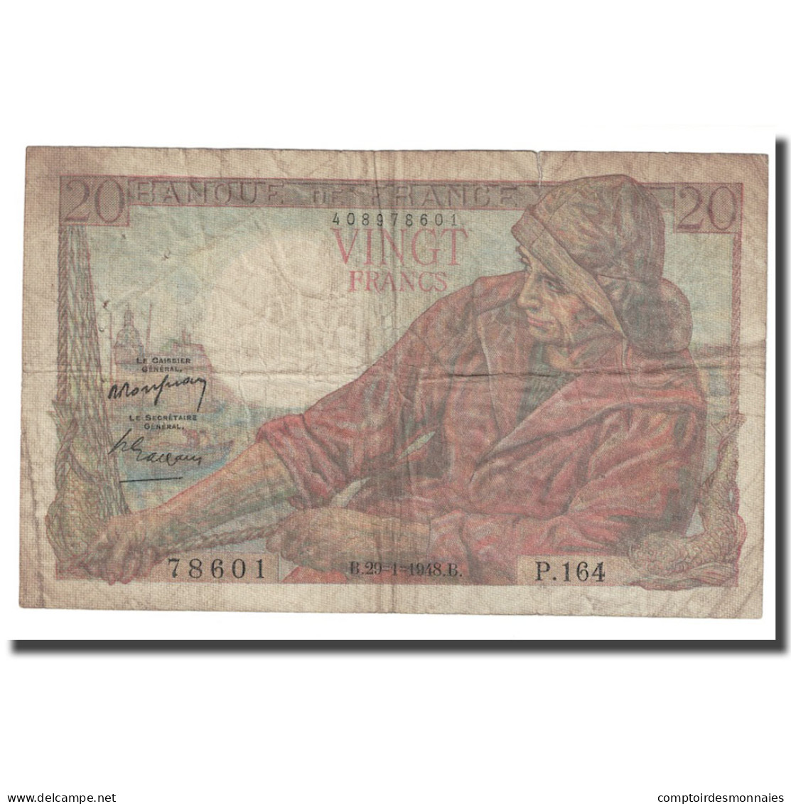 France, 20 Francs, Pêcheur, 1948, 1948-01-29, B, Fayette:13.12, KM:100c - 20 F 1942-1950 ''Pêcheur''