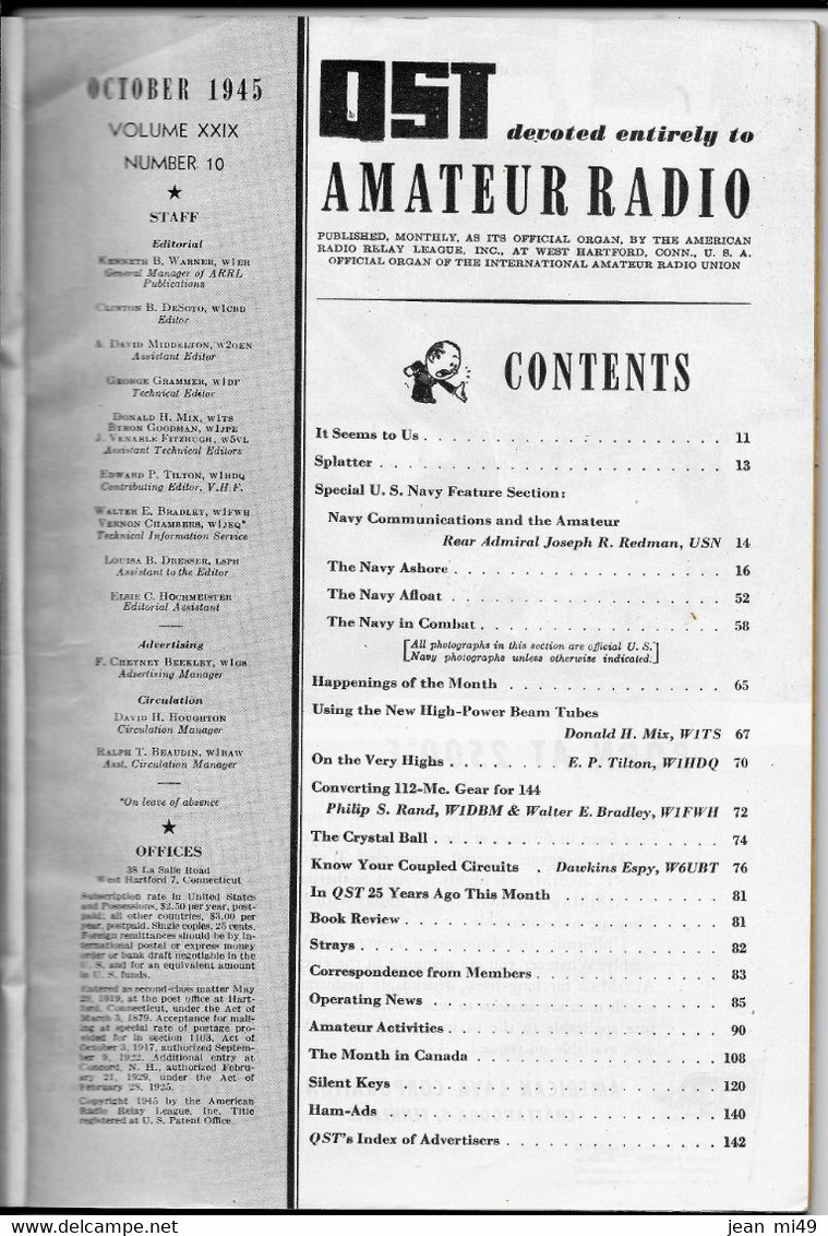 QST - Devoted Entirel'y To AMATEUR RADIO - In This ISSUE THE U.S. NAVY - Octobre 1945 - Fuerzas Armadas Americanas