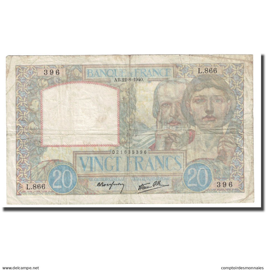 France, 20 Francs, Science Et Travail, 1940, 1940-08-22, TB, Fayette:12.06 - 20 F 1939-1942 ''Science Et Travail''