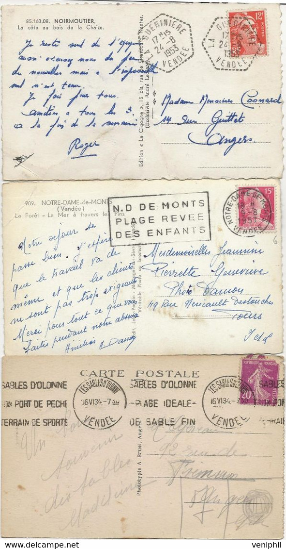 VENDEE - LOT DE 9 CARTES AVEC OBLITERATIONS DAGUIN -FLAMMES ET TAXES -1924 A 1957 - Maschinenstempel (Sonstige)