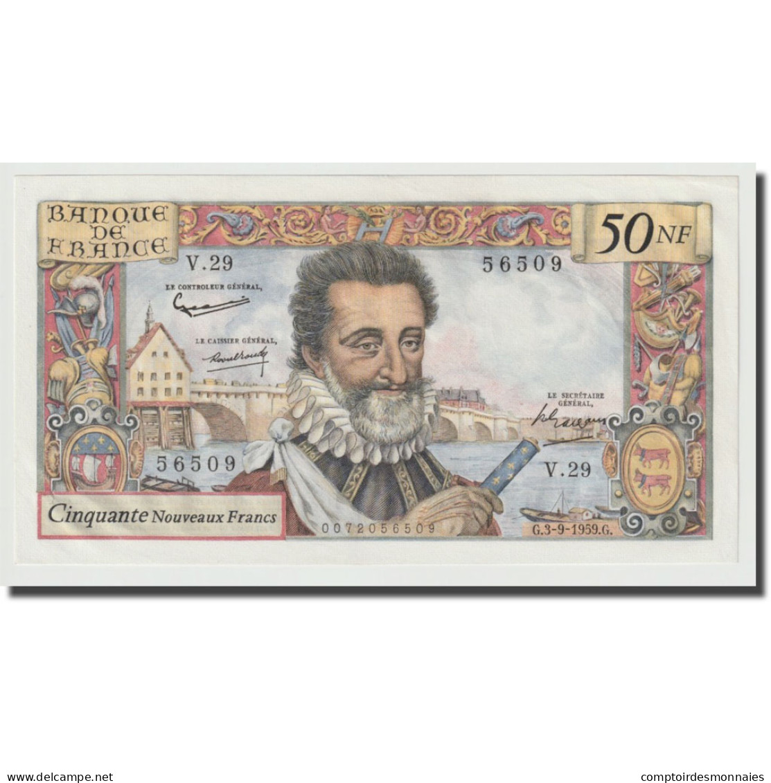 France, 50 Nouveaux Francs, Henri IV, 1959, 1959-09-03, SPL, Fayette:58.3 - 50 NF 1959-1961 ''Henri IV''