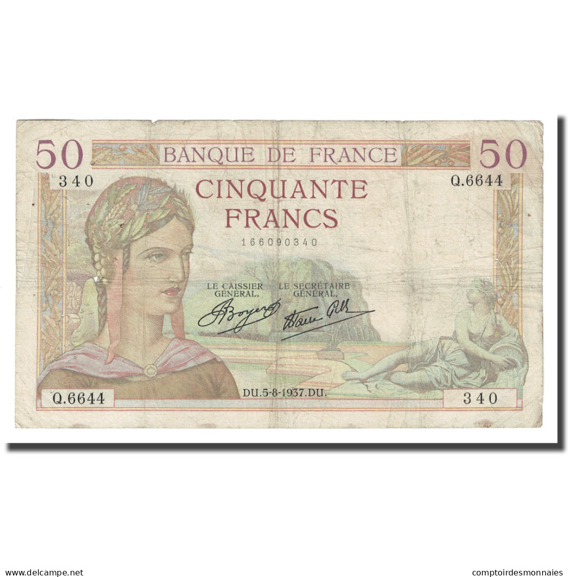 France, 50 Francs, Cérès, 1937, 1937-08-05, TB, Fayette:VF18.01, KM:85a - 50 F 1934-1940 ''Cérès''