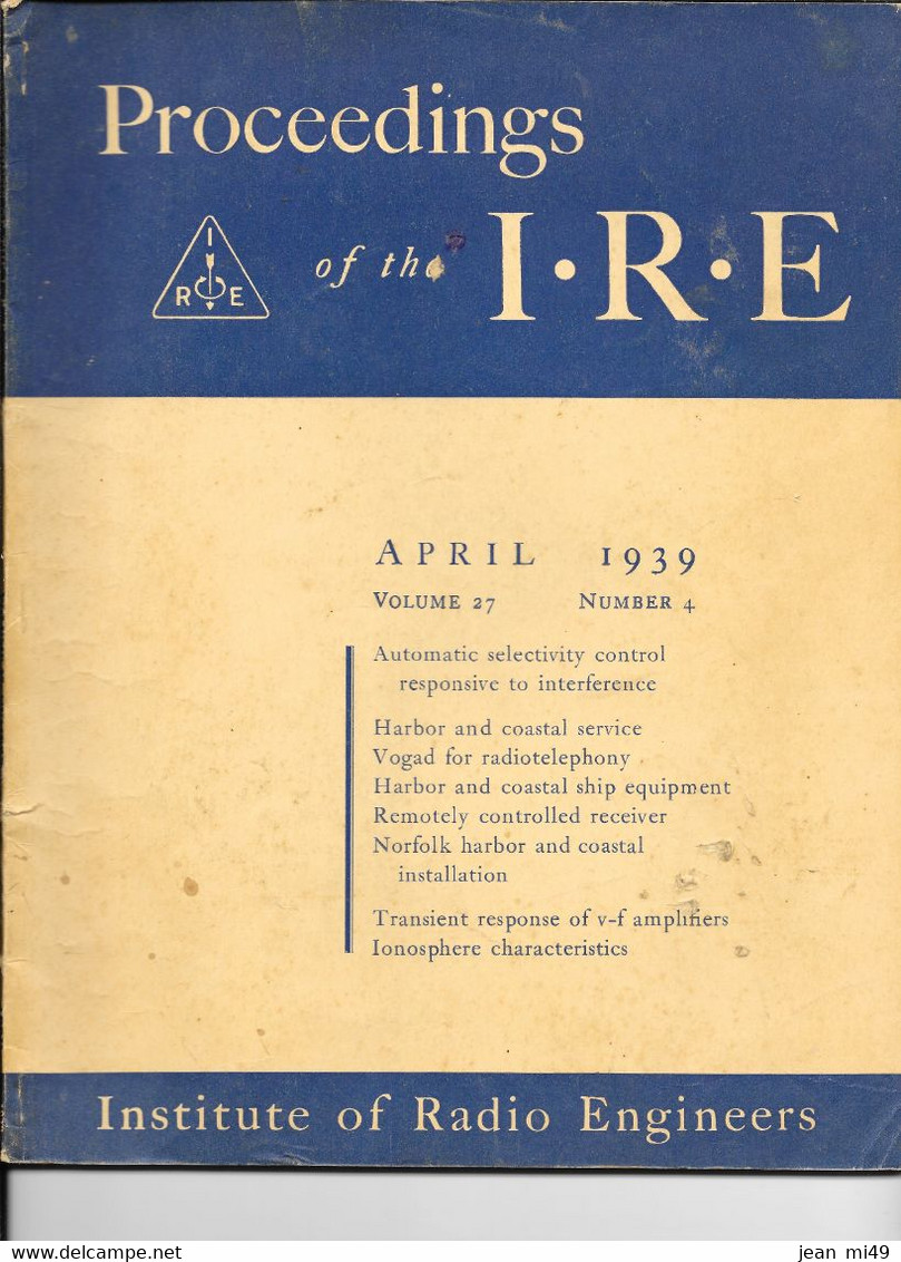 LIVRE - PROCEEDINGS OF THE I.R.E. - AVRIL 1939 - Institue Of Radio Engineers - - 1900-1949