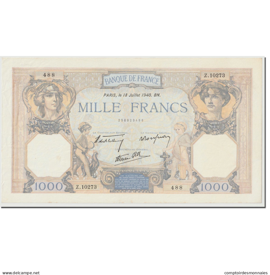 France, 1000 Francs, Cérès Et Mercure, 1940, 1940-07-18, SPL, Fayette:38.50 - 1 000 F 1927-1940 ''Cérès Et Mercure''