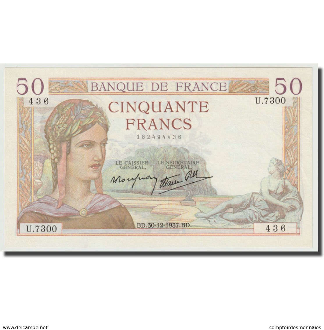 France, 50 Francs, Cérès, 1937, 1937-12-30, SPL, Fayette:18.6, KM:85b - 50 F 1934-1940 ''Cérès''