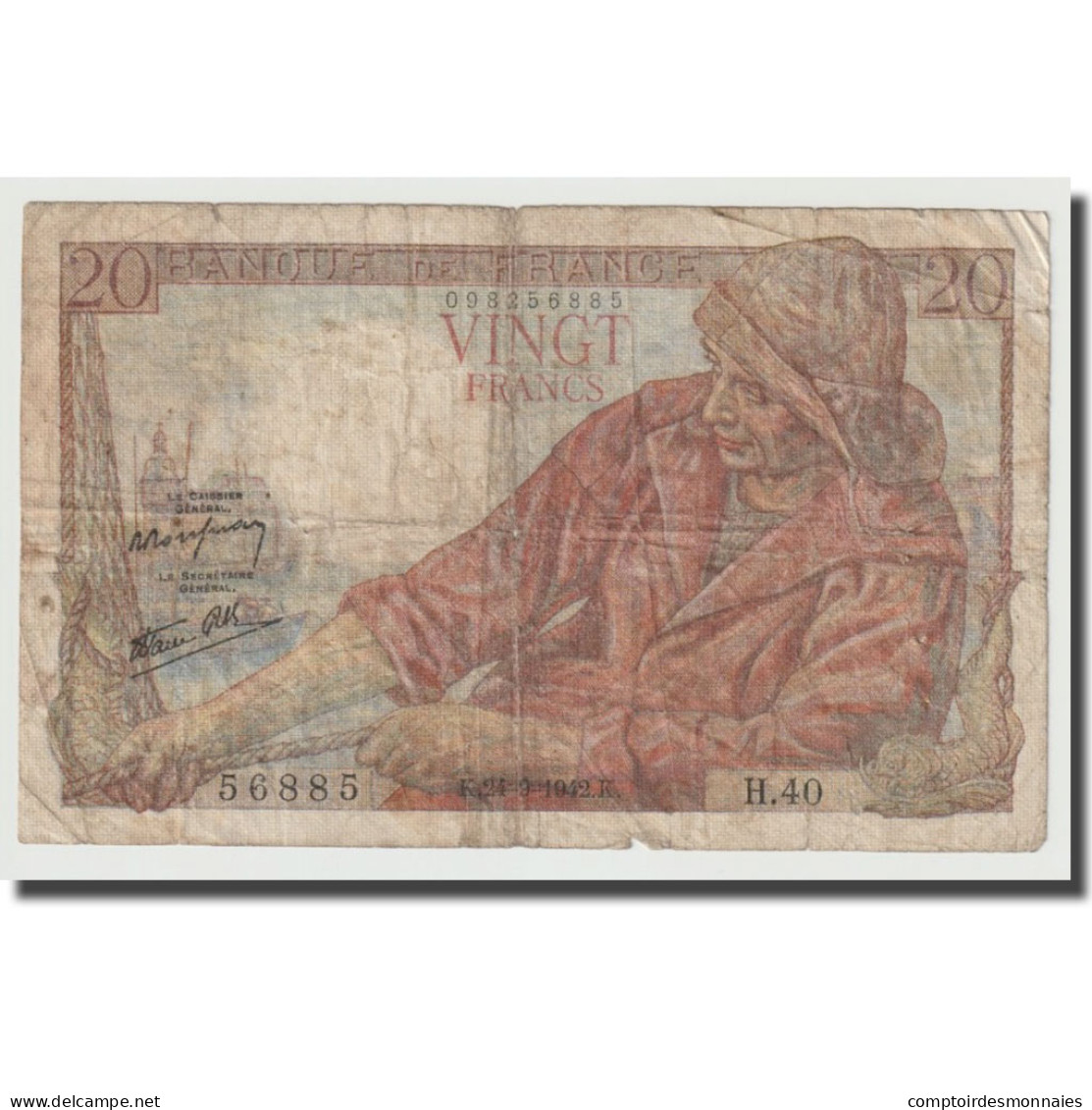 France, 20 Francs, Pêcheur, 1942, 1942-09-24, TB, Fayette:13.3, KM:100a - 20 F 1942-1950 ''Pêcheur''