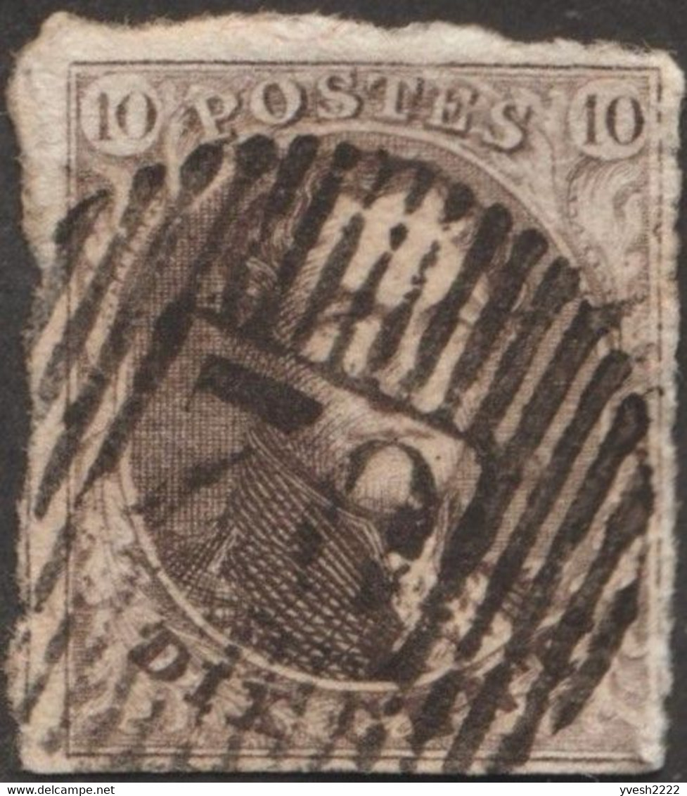 Belgique 1851 COB 6A,  10 C Léopold Ier Filigrane LL. D 70, Braine-l'Alleud - Postmarks - Lines: Perceptions