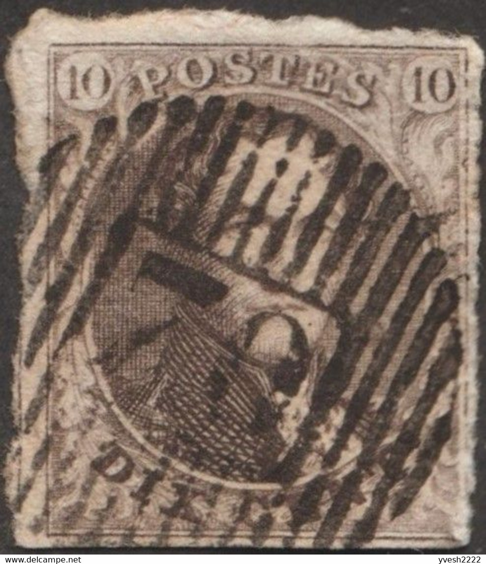 Belgique 1851 COB 6A,  10 C Léopold Ier Filigrane LL. D 70, Braine-l'Alleud - Balkstempels: Ontvangerijen