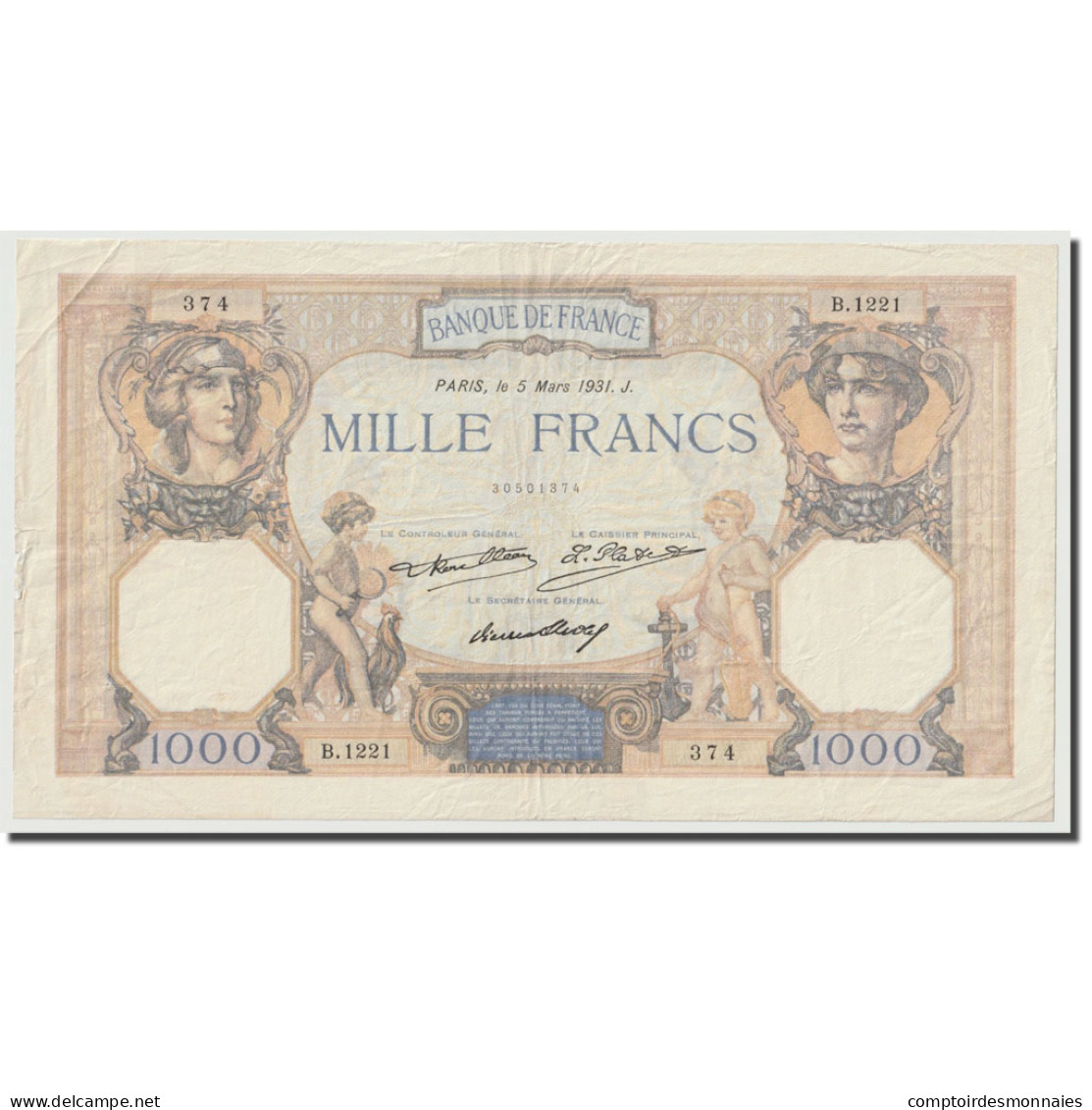 France, 1000 Francs, Minerve Et Hercule, 1931, 1931-03-05, TTB, Fayette:37.6 - 1 000 F 1945-1950 ''Minerve Et Hercule''