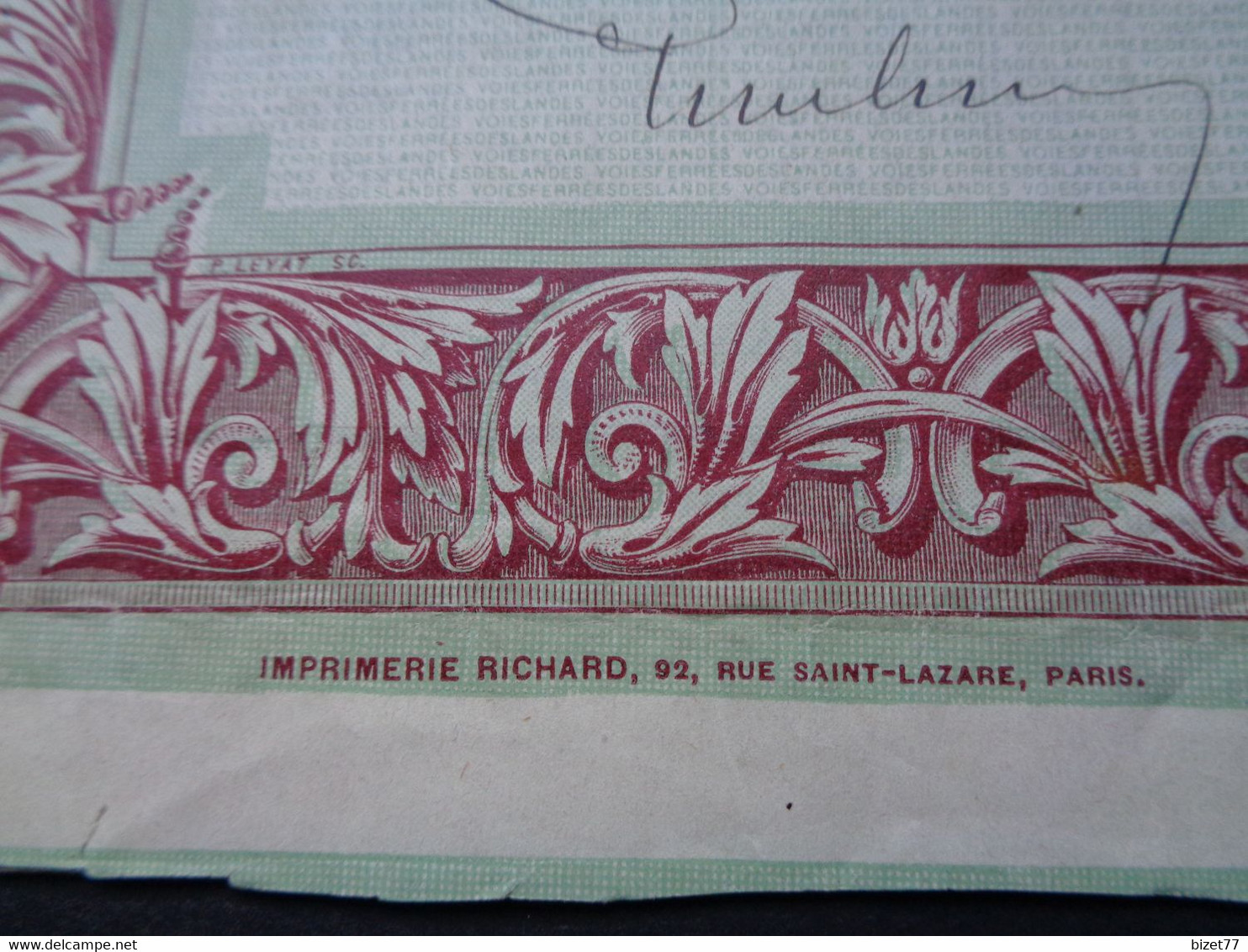 FRANCE - 40 - "IMPRIMERIE RICHARD" - VOIES FERREES DES LANDES - OBLIGATION 5 % 225 FRS - PARIS 1910 - PEU COURANT - Otros & Sin Clasificación