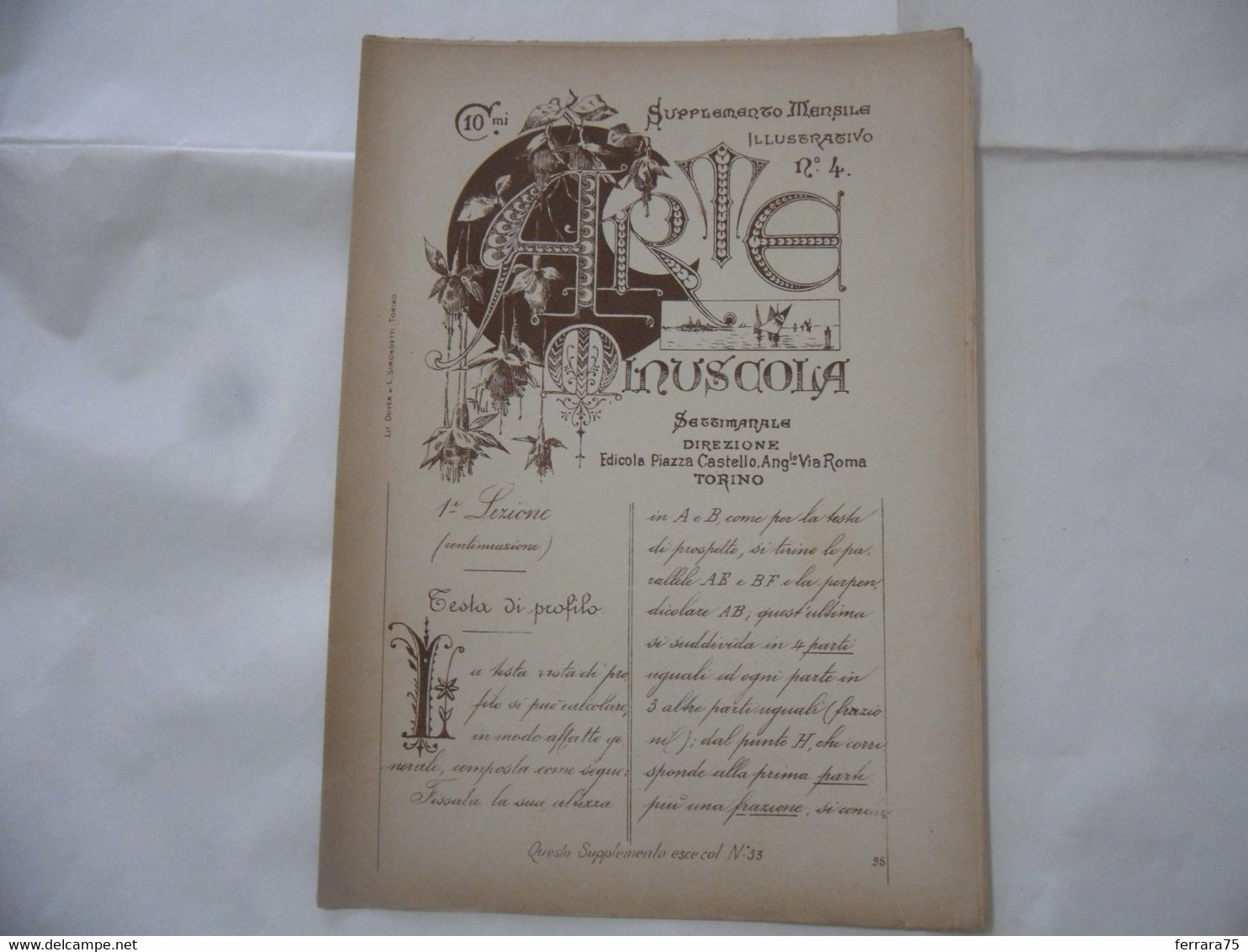 ARTE MINUSCOLA LEZIONE DI DISEGNO ARTE MODA ARALDICA LIBERTY SCRITTURA 1897-56 - Libri Antichi