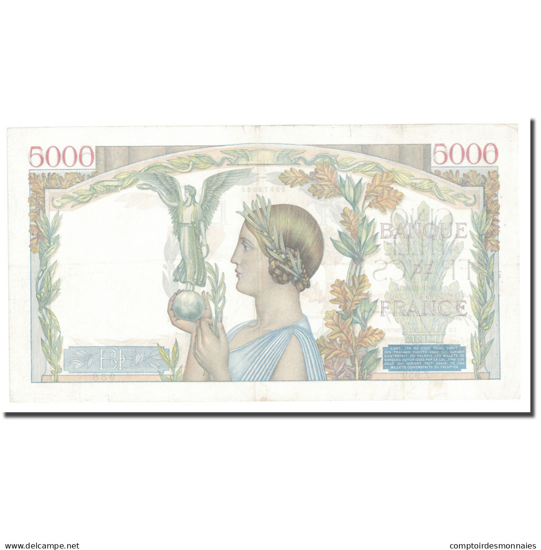 France, 5000 Francs, Victoire, 1942, 1942-07-09, SUP, Fayette:46.38, KM:97c - 5 000 F 1934-1944 ''Victoire''