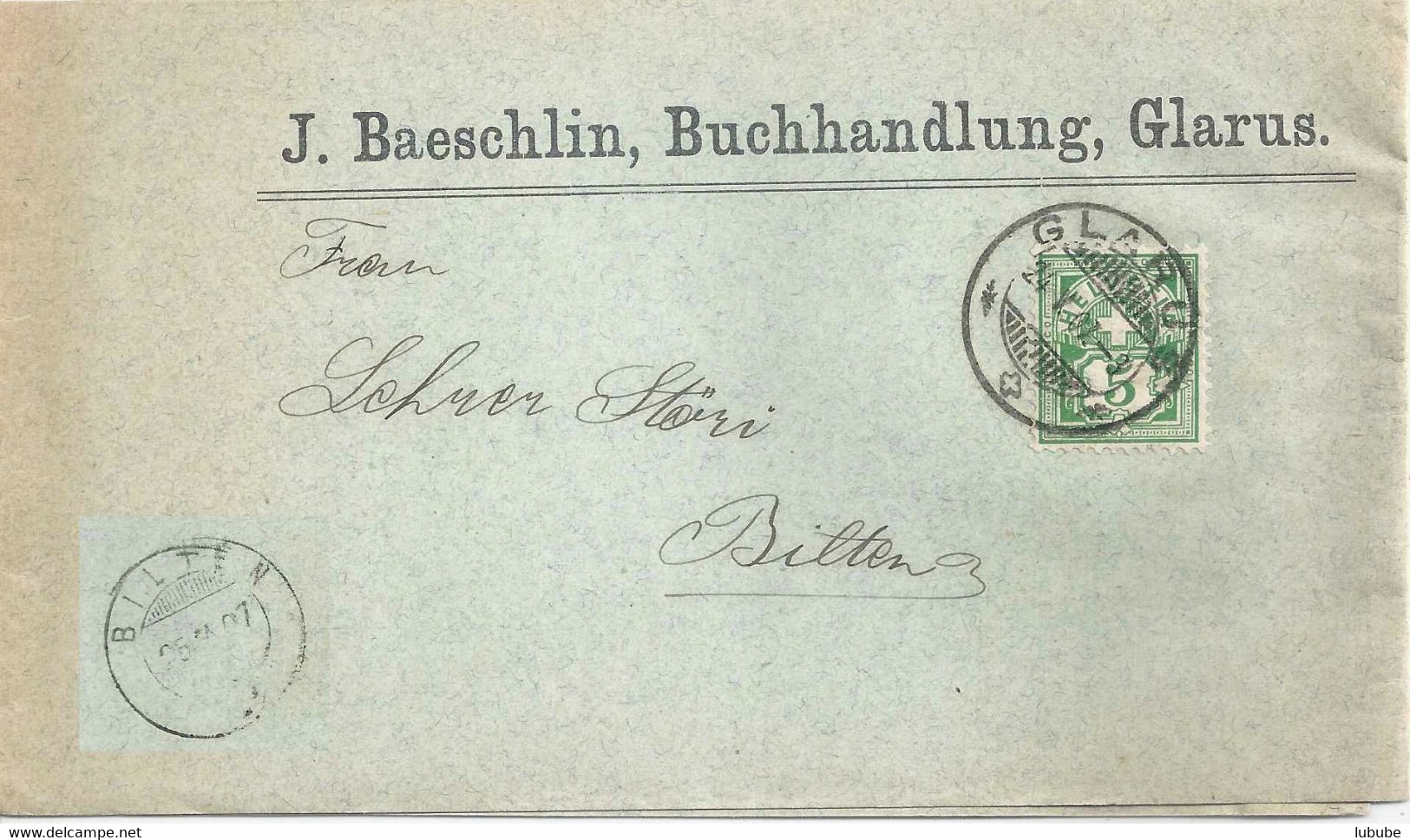 Streifband  "Baeschlin, Buchhandlung, Glarus" - Bilten            1907 - Briefe U. Dokumente