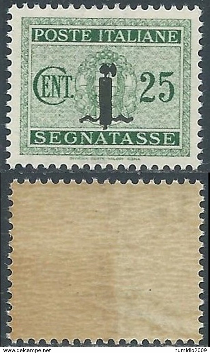 1944 RSI SEGNATASSE 25 CENT GOMMA BICOLORE NO LINGUELLA - RDB3-6 - Portomarken