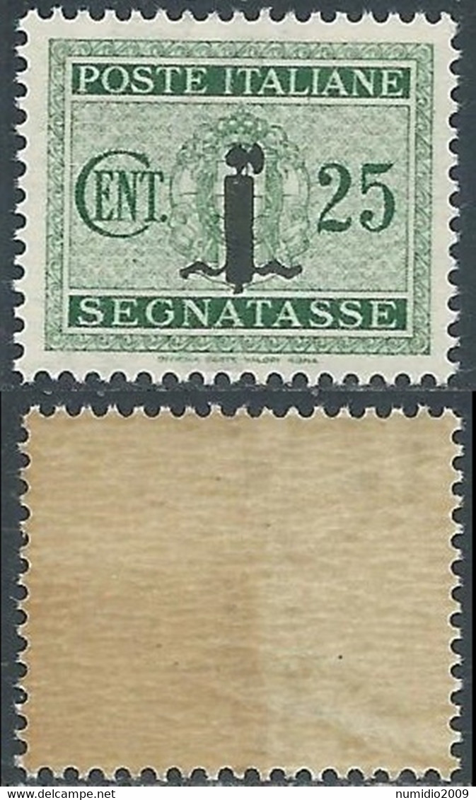 1944 RSI SEGNATASSE 25 CENT GOMMA BICOLORE NO LINGUELLA - RDB3-6 - Segnatasse