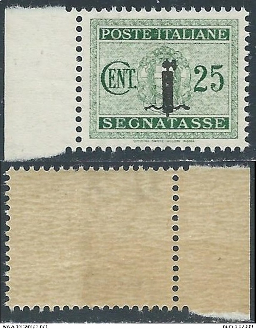 1944 RSI SEGNATASSE 25 CENT GOMMA BICOLORE NO LINGUELLA - RDB3-3 - Strafport