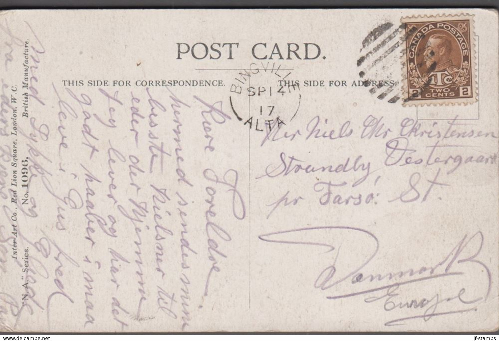 1917. CANADA. 2 + 1 CENTS. BINGVILLE ALTA SP 14 17. Post Card Motive: SAY GOOD-NIGHT,... (Michel 103) - JF413438 - Brieven En Documenten
