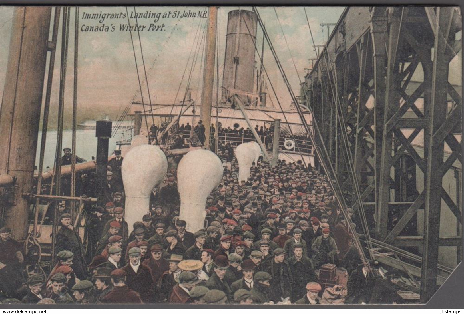 1908. CANADA. 2 Ex 1 CENTS. ST. JOHN WEST MR 6 08. Post Card (folds) Motive: Immigran... (Michel 77) - JF413439 - Storia Postale